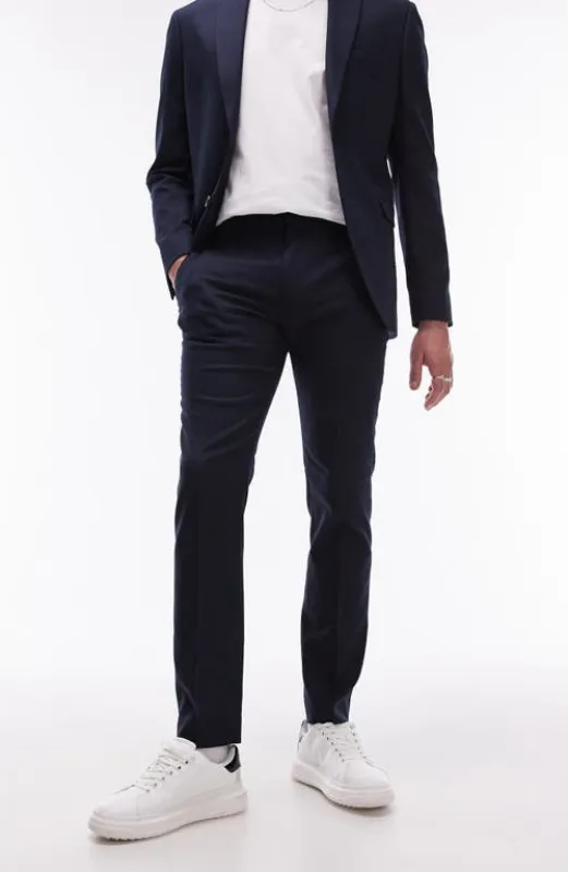 Topman Skinny Fit Textured Dress Pants in Dark Blue at Nordstrom, Size 38 X R sold by Nordstrom
