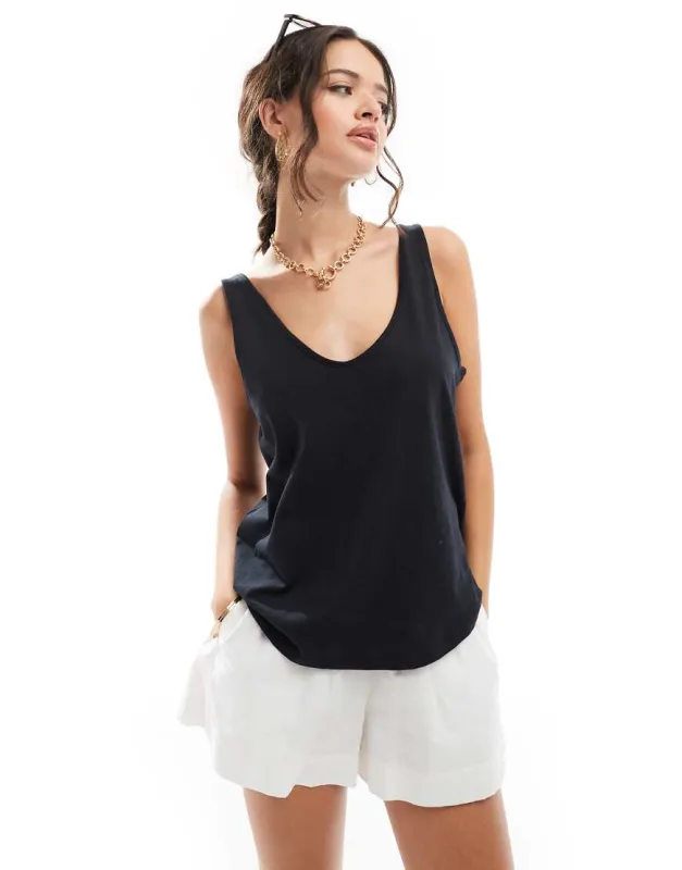 ASOS DESIGN ultimate vest with scoop neck in cotton in black - BLACK sold by ASOS