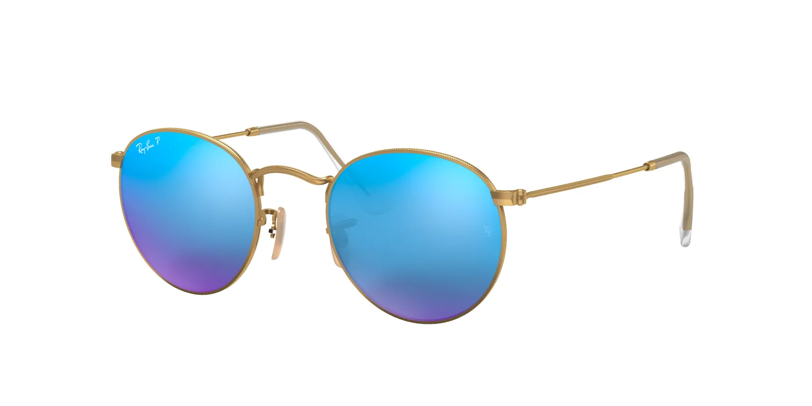RAY-BAN Man Sunglasses RB3447 Round Flash Lenses - Frame color: Gold, Lens color: Blue sold by Sunglass Hut