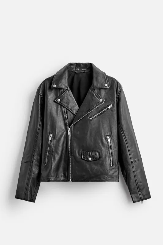 Zara - Leather Biker Jacket In Black - Xl - Man sold by Zara