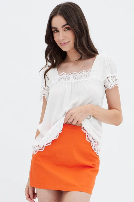 White Lace Trim Top sold by Ally Fashion