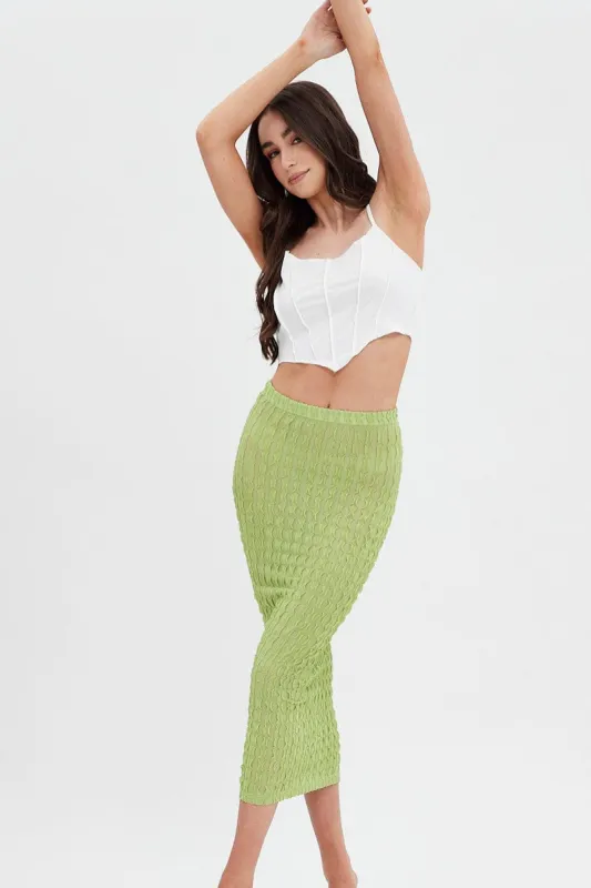 Green Textured Midi Skirt sold by Ally Fashion