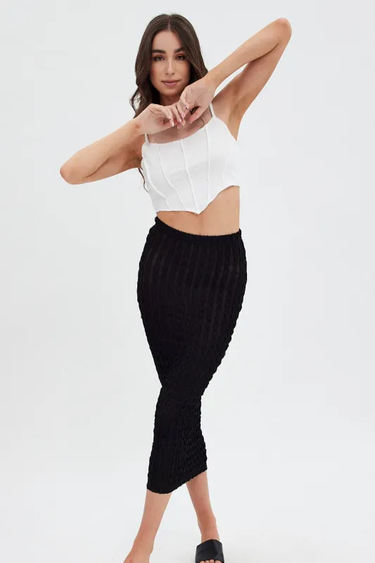 Black Textured Midi Skirt sold by Ally Fashion