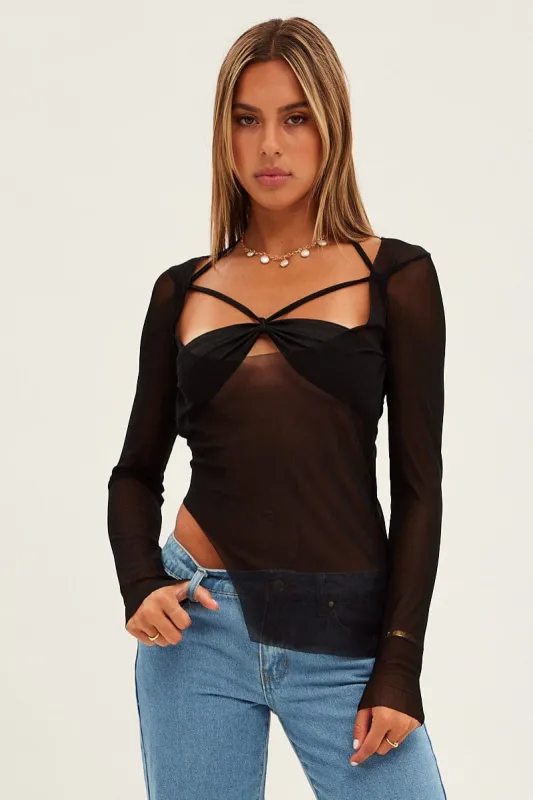 Black Mesh Top Long Sleeve sold by Ally Fashion