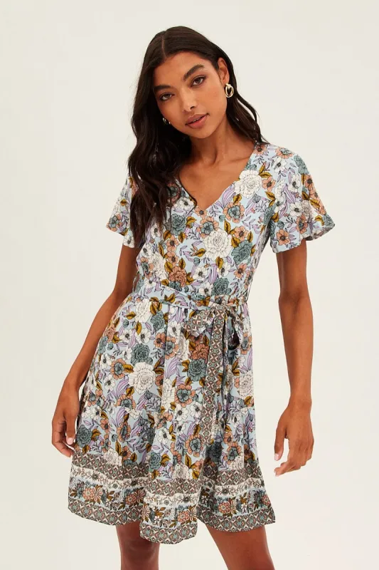 Blue Boho Boho Textuerd Skater Dress sold by Ally Fashion