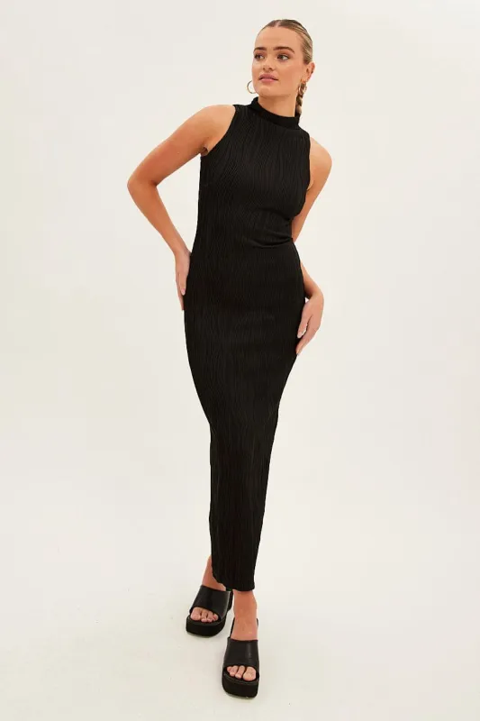 Black Maxi Dress High Neck Sleeveless sold by Ally Fashion