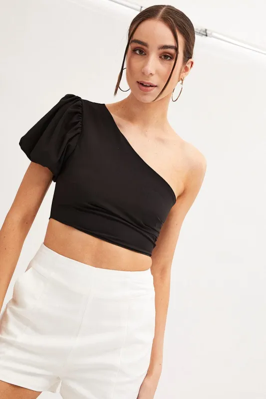 Black One Shoulder Crop Top sold by Ally Fashion