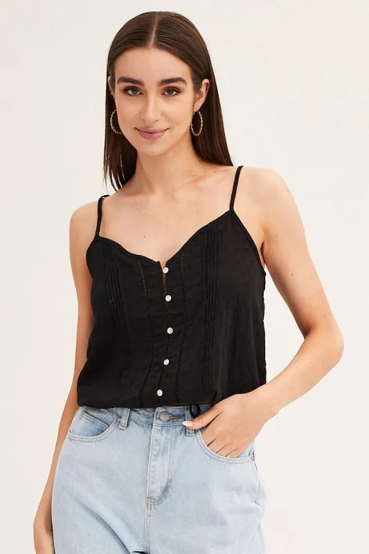 Black Lace Cami Button Front sold by Ally Fashion