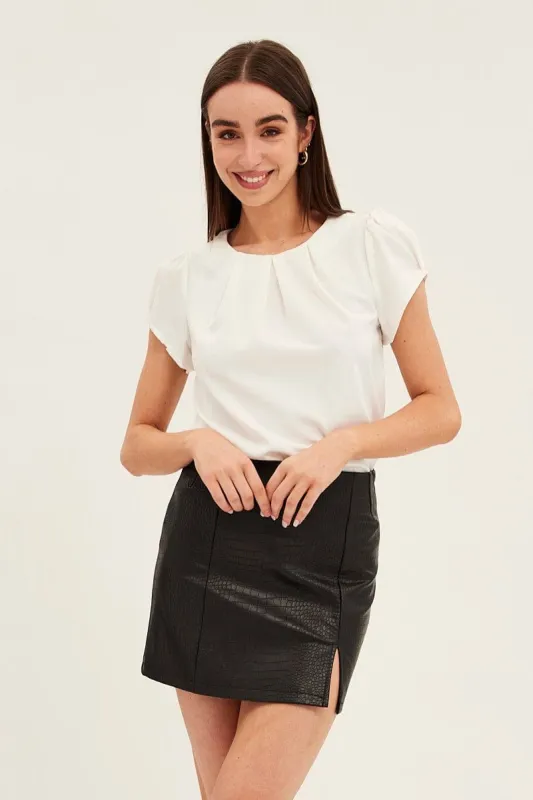 White Top Cap Sleeve Pleat Detail Workwear sold by Ally Fashion
