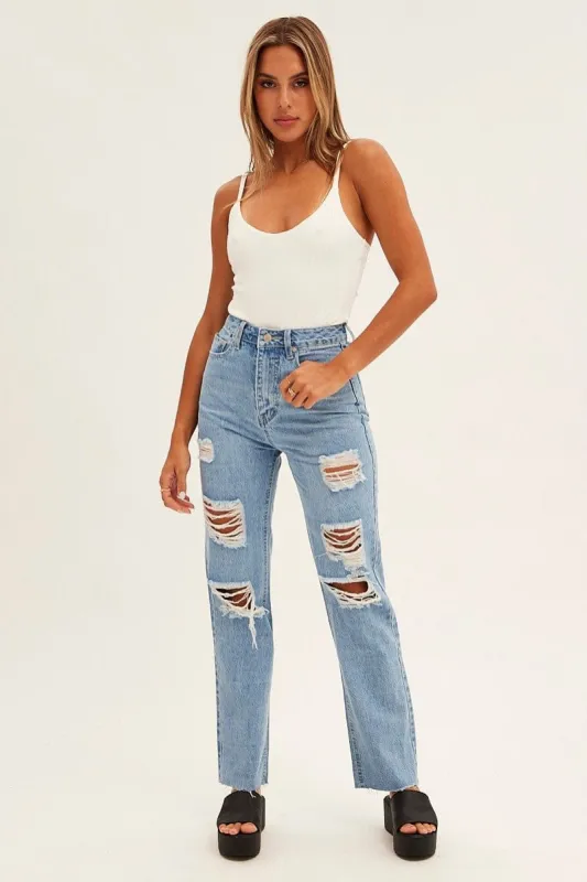 Blue Baggy Denim Jeans High Waist sold by Ally Fashion