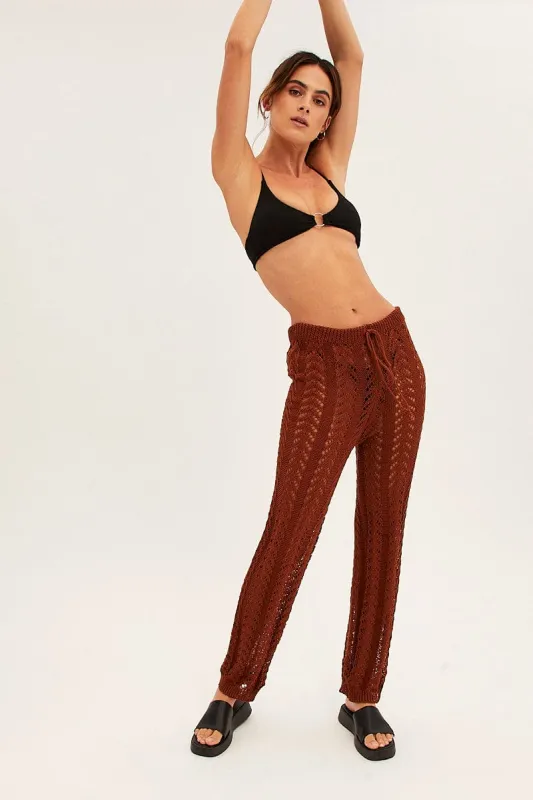 Brown Crochet Knit Pants Beachwear sold by Ally Fashion