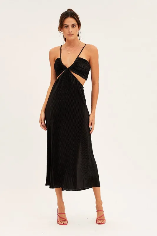Black Plisse Midi Dress Tie Back sold by Ally Fashion