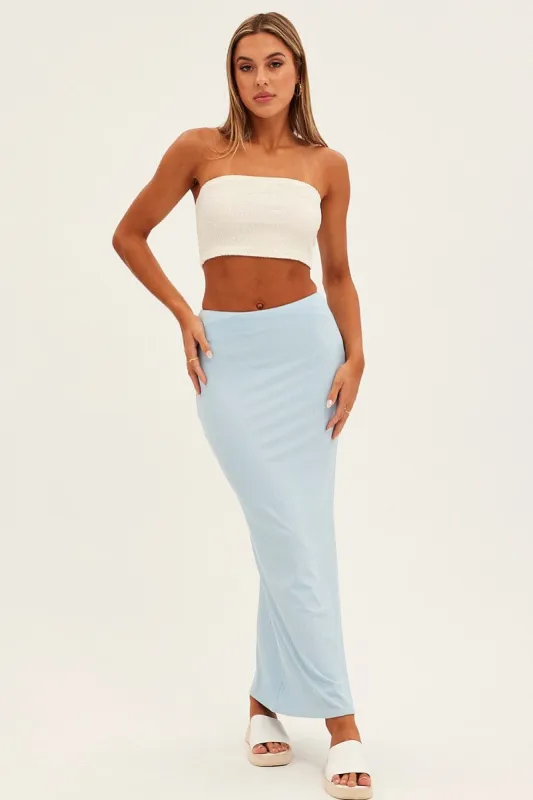 Blue High Waist Jersey Skinny Maxi Skirt sold by Ally Fashion