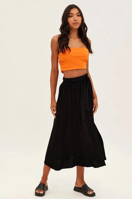 Black High Waist Front Slit Midi Skirt sold by Ally Fashion