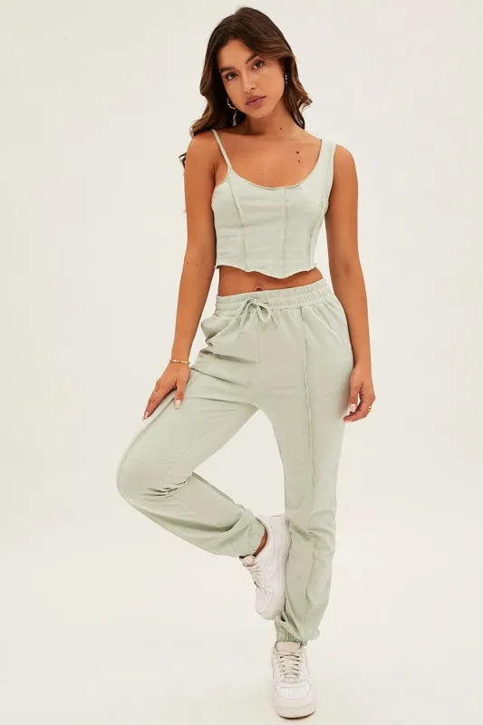 Green Crop Singlet Loungewear Set sold by Ally Fashion