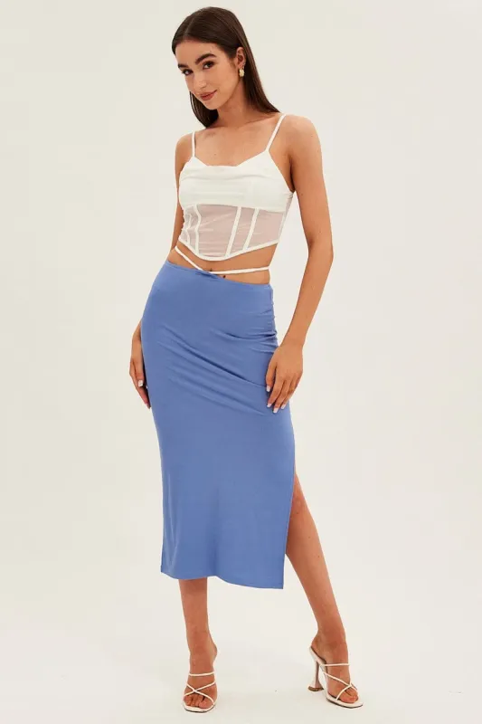Blue Midi Skirt Bodycon Tie Contrast Ribbed sold by Ally Fashion