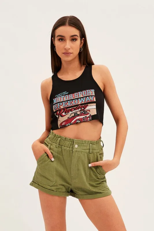 Green Relaxed Shorts Paper Bag High Rise sold by Ally Fashion