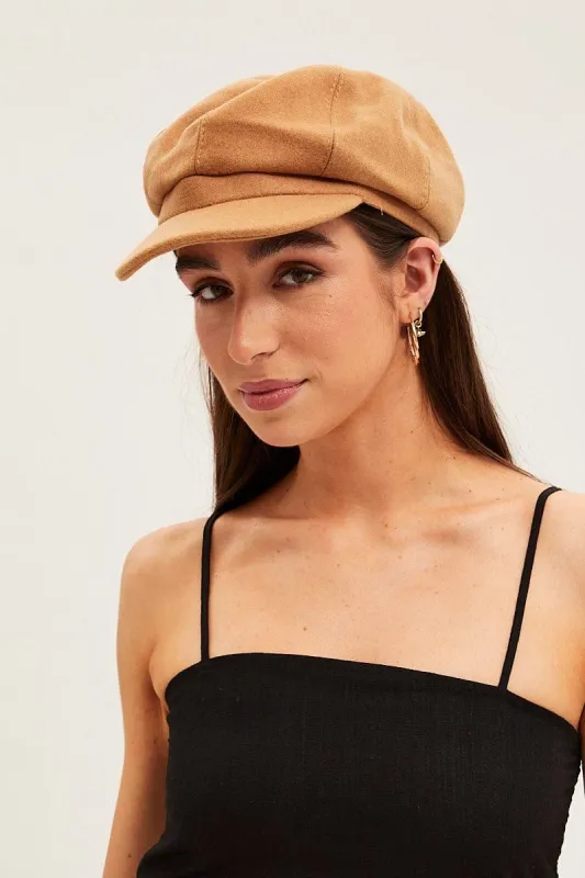 Camel Plain Baker Boy Hat sold by Ally Fashion