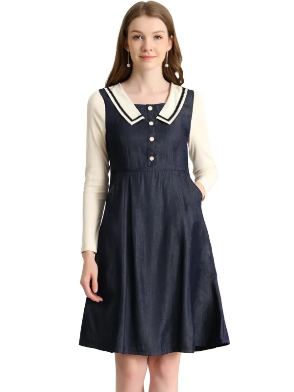 Allegra K Women's Lapel Collar Button Decor Long Sleeve Flared A-line Dress sold by Allegra K