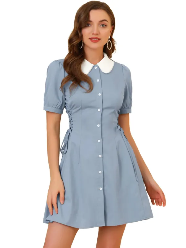 Women's Vintage Peter Pan Collar Lace Up Button Down Dress sold by Allegra K