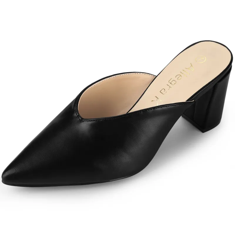 Women's Pointed Toe Chunky Heels Slides Mules sold by Allegra K