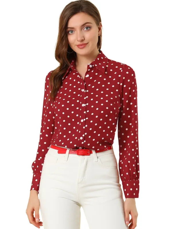 Women's Polka Dots Button Down 1950s Vintage Puff Long Sleeve Blouse Shirt sold by Allegra K