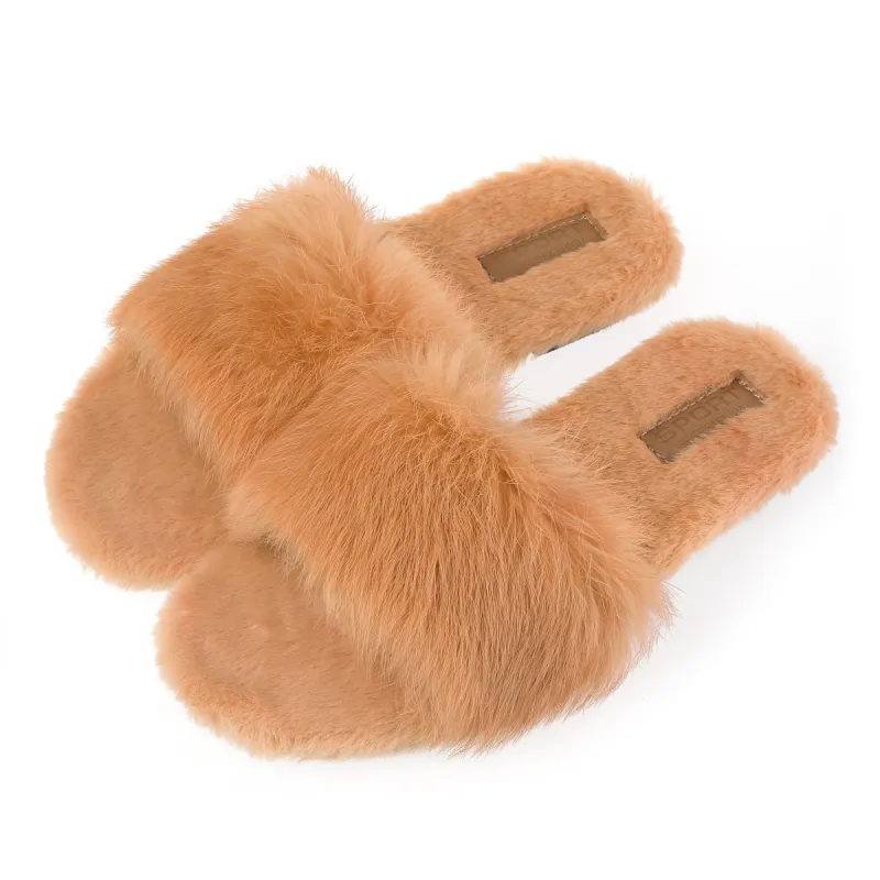 Women's Open Toe Slip on Faux Fur Fuzzy Slides sold by Allegra K