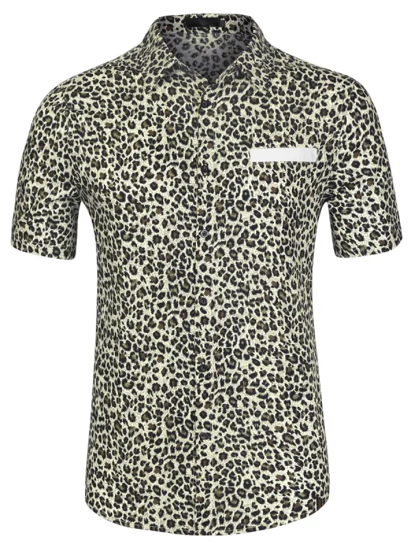 Men's Summer Printed Contrast Pocket Short Sleeve Button Down Shirt sold by Allegra K