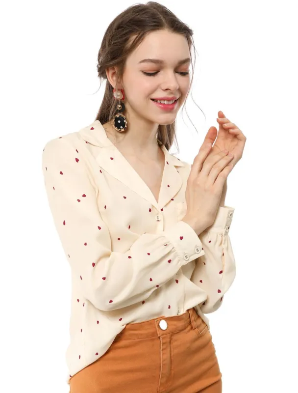 Women's Heart Polka Dots Button Up Notched Lapel V Neck Shirt Tops sold by Allegra K