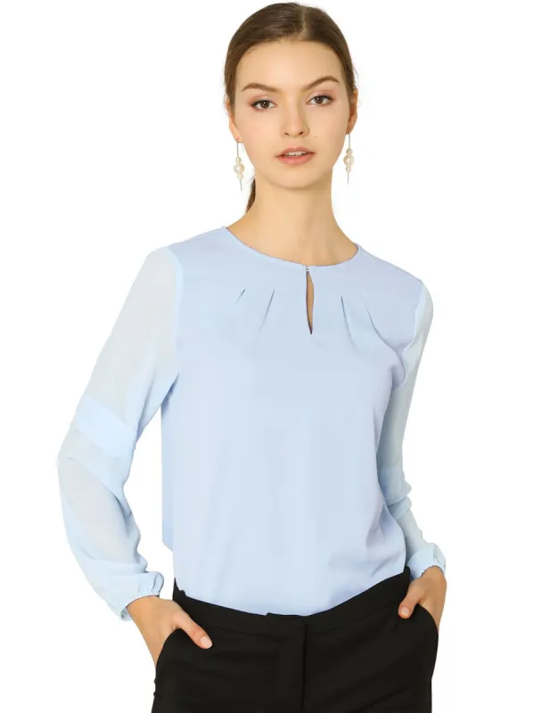 Women's Work Office Chiffon Shirt Semi Sheer Long Sleeves Keyhole Neck Elegant Blouse Top sold by Allegra K