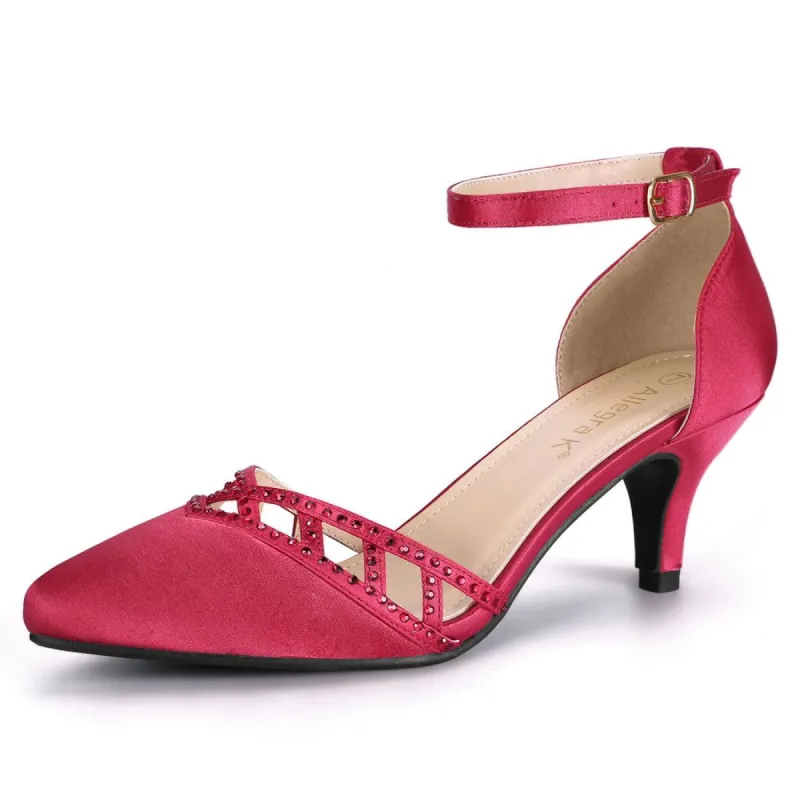 Women's Pointed Toe Rhinestone Kitten Heel Pumps sold by Allegra K