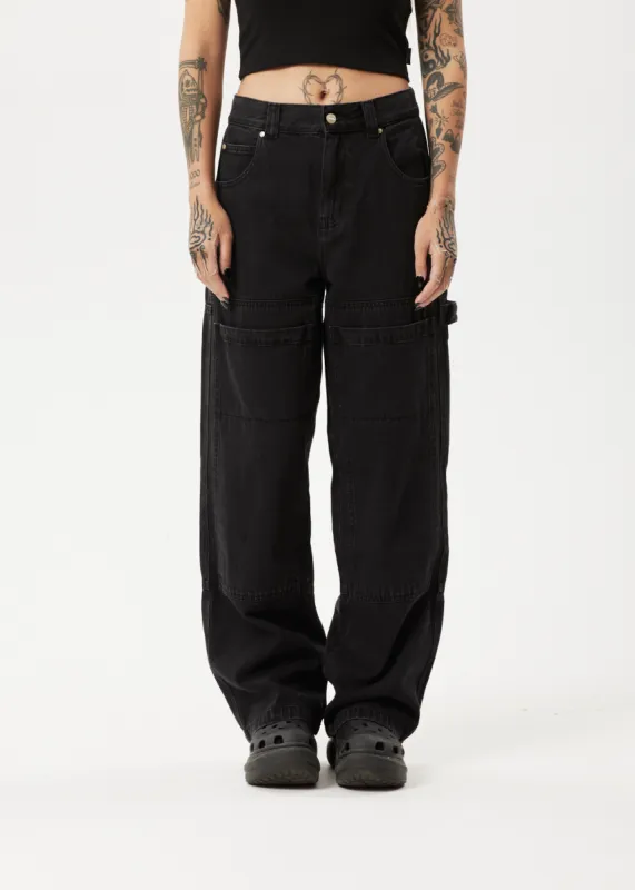 AFENDS Womens Moss - Organic Denim Carpenter Jeans - Washed Black sold by Afends