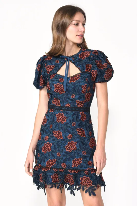 Darlin Tie Neck Lace Mini Dress sold by Adelyn Rae