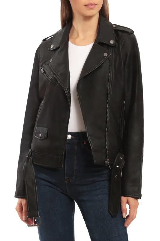 Faux Leather Belted Biker sold by Avec Les Filles