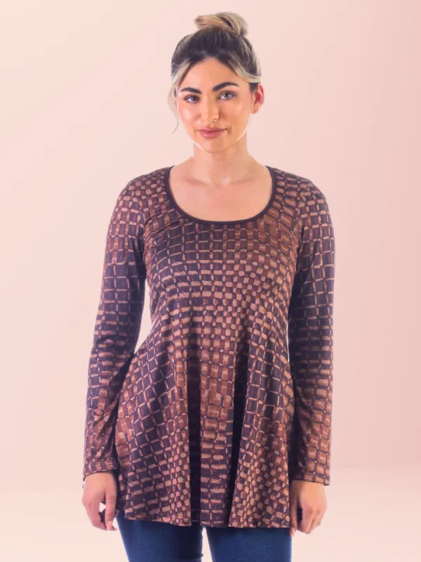 Brown Scoop Neck Long Sleeve Tunic Top sold by 24/7 Comfort Apparel