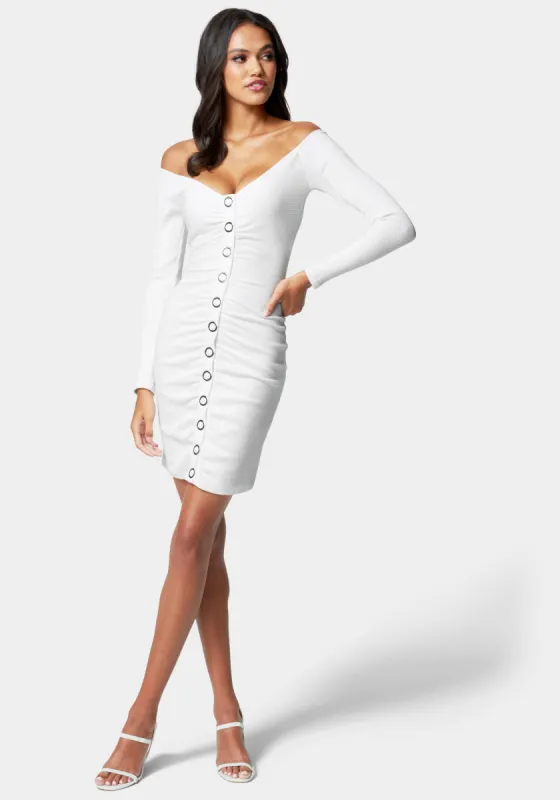 Rib Knit Snap Jersey Dress sold by Bebe