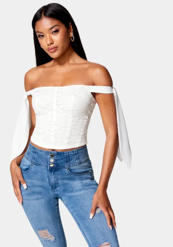 Corded Lace Bustier With Chiffon Tie sold by Bebe