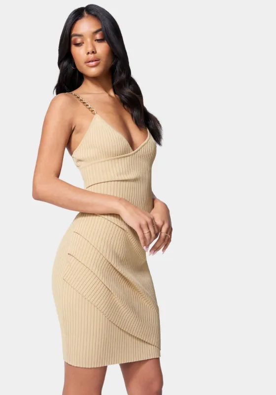 Chain Strap Faux Wrap Dress sold by Bebe