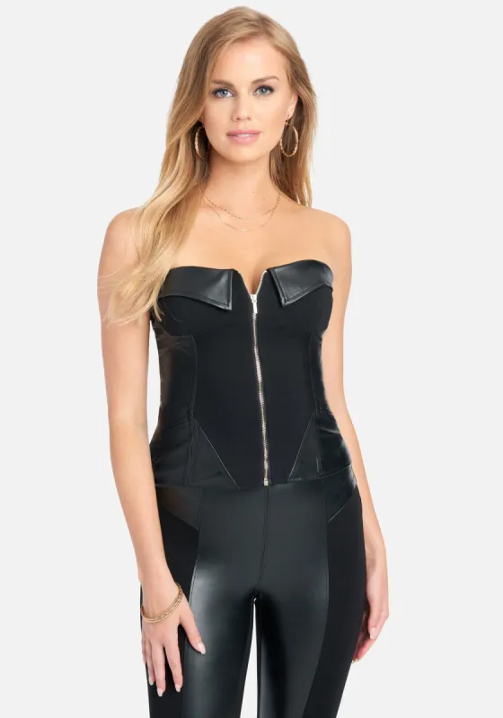 Vegan Leather Zip Front Bustier sold by Bebe