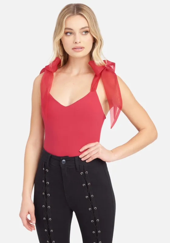 Chiffon Tie Detail Knit Top sold by Bebe