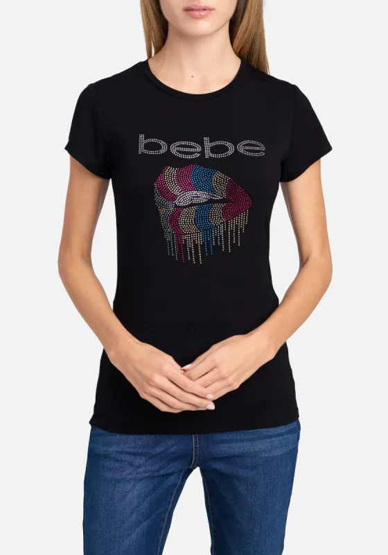 Bebe Logo Rhinestone Lips Tee sold by Bebe