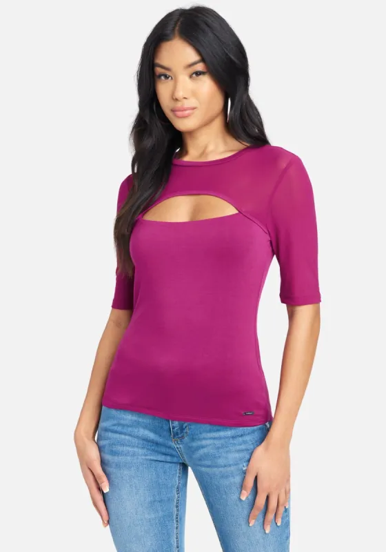 Knit With Mesh Keyhole Top sold by Bebe