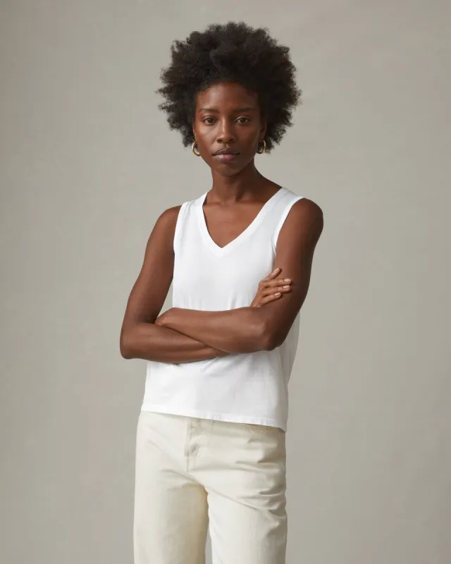 Women's Classic Cotton V-Neck Tank - White sold by American Giant