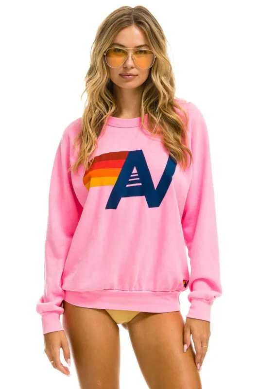 LOGO LIGHT WEIGHT CREW SWEATSHIRT - NEON PINK sold by Aviator Nation