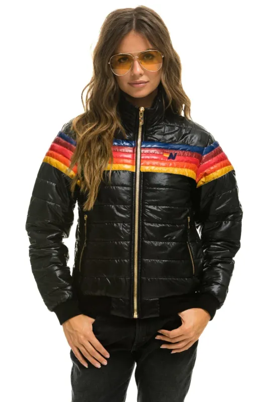 5 STRIPE RAINBOW SLEEVE  JACKET - GLOSSY BLACK sold by Aviator Nation