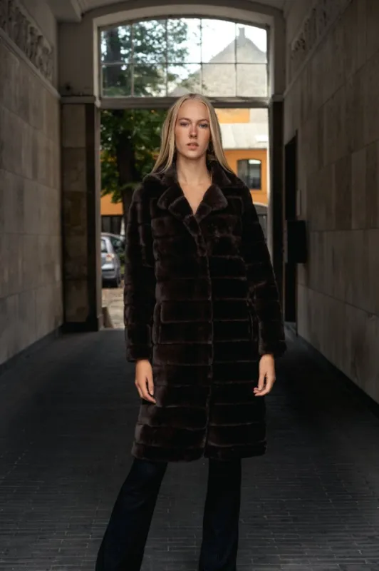 Ophelia Faux Fur Coat Long Chocolate Brown - Sample sold by American Dream