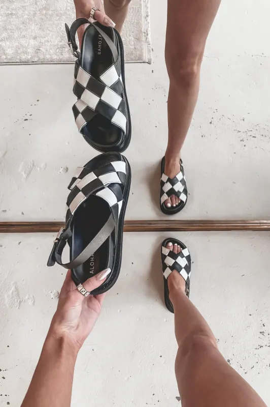 ALOHAS Marshmallow Scacchi Black And White Sandals Sustainable + Ethical sold by Amazing Lace