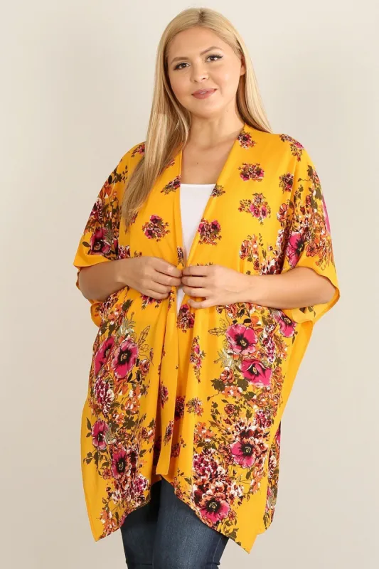 Plus Size Floral Print Kimono sold by Back2Basics