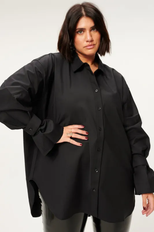 TABBED POPLIN SHIRT | BLACK001 sold by Good American