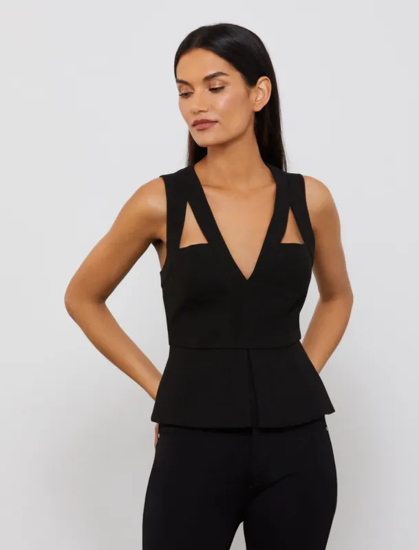 Hailee V-Neck Cutout Peplum Top sold by BCBGMaxAzria